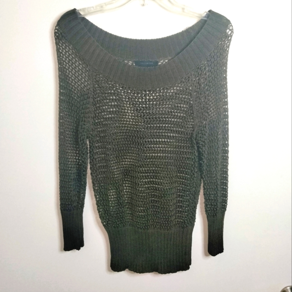The Limited (Size M) Dark Green 100% Rayon Off Shoulder LS Open Net Top
